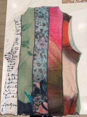 Desigual Multicolor Vertical Panel Mesh Tank Top - Pink, Green, Blue, Brown